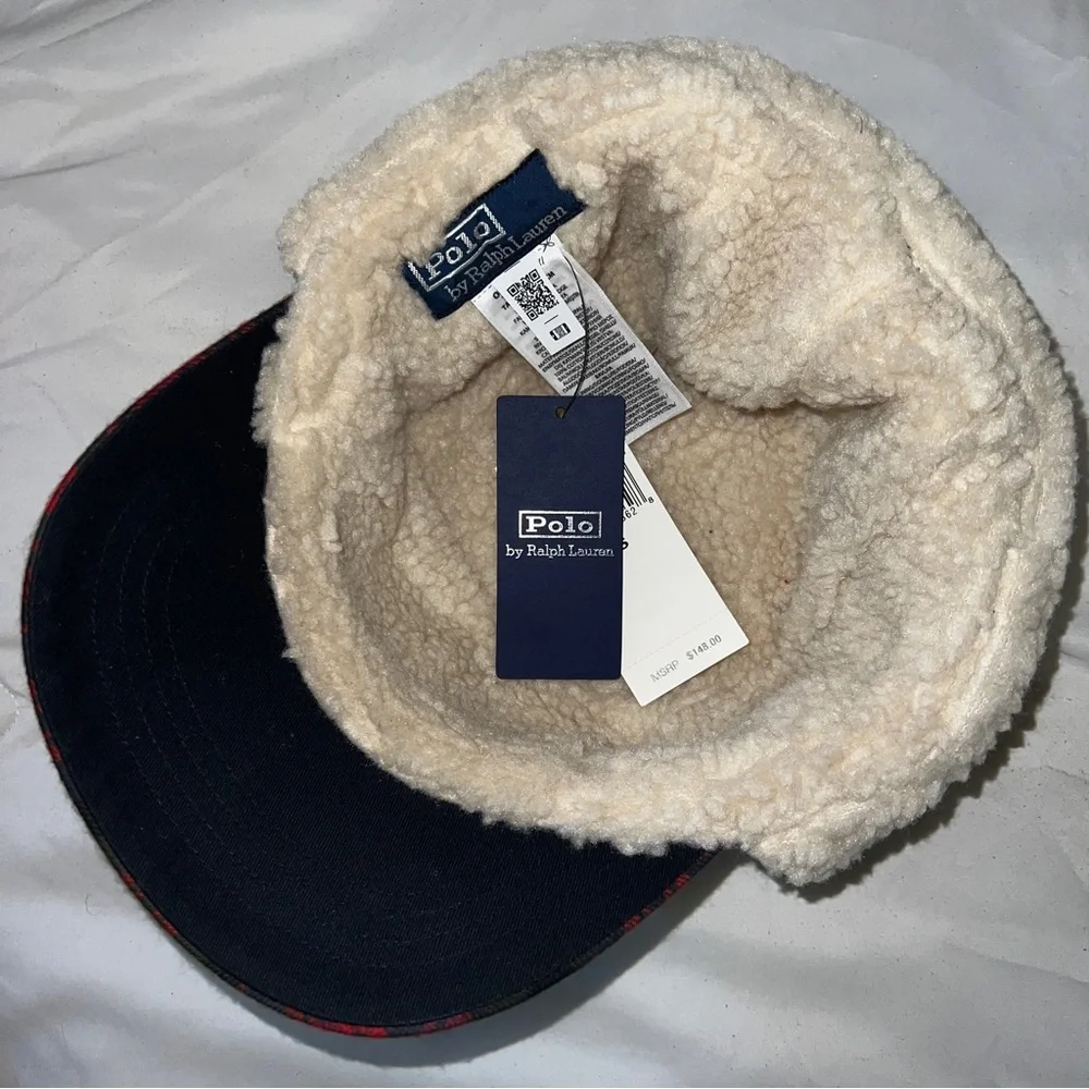 Polo Ralph Lauren Patchwork Plaid Ski Wool Shearling Hunting Trapper Cap Hat - Picture 8 of 8